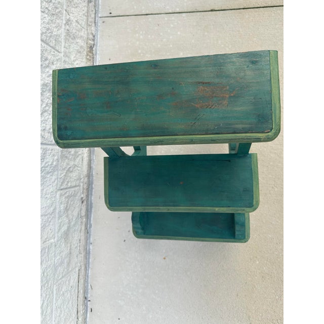 Tuscany Italian Country Carved &Amp; Distressed Green Painted Wood 3-Step Library Ladder For Sale - Image 4 of 11
