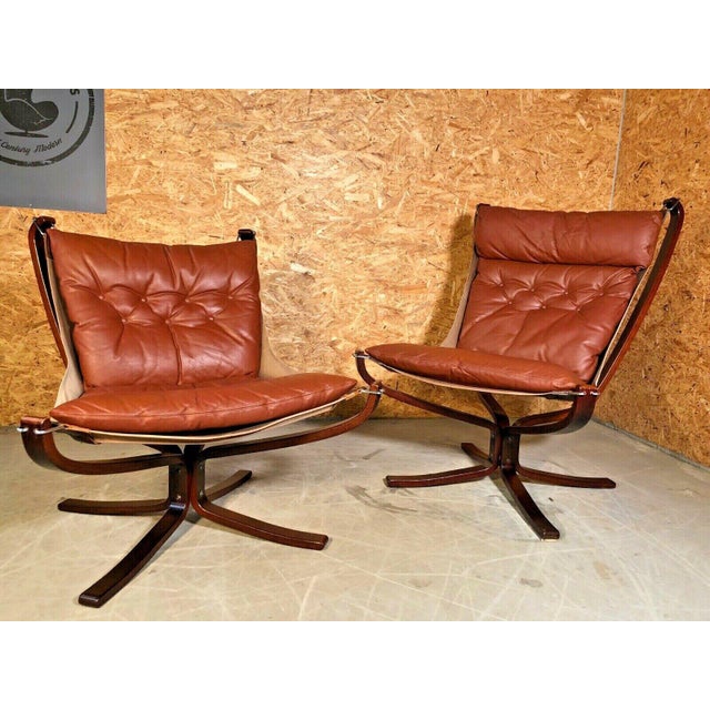 Vintage Leather Lowback and Highback Falcon Chairs by Sigurd Resell, Set of 2 For Sale - Image 9 of 12