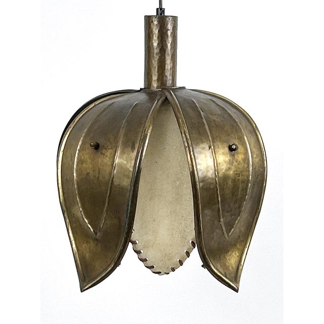 Mid-Century Modern Hand-Made Brass Tulip Pendant Lamp from Rustika Lux, Austria, 1960s For Sale - Image 16 of 18