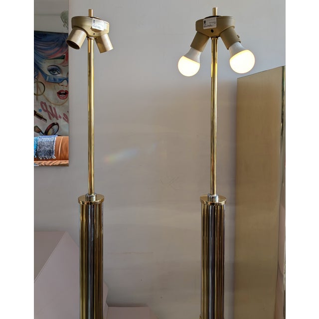 Vintage Gilt and Chrome Floor Lamps from Baulmann, Germany, 1980s, Set of 2 For Sale - Image 4 of 18