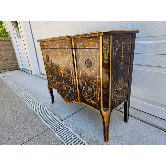Widdicomb Black Lacquered and Gilt Venetian Chest Commode For Sale - Image 6 of 18