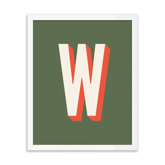Alphabet Series in Olive, Letter W by Pencil & Paper in White Frame, XS Art Print For Sale