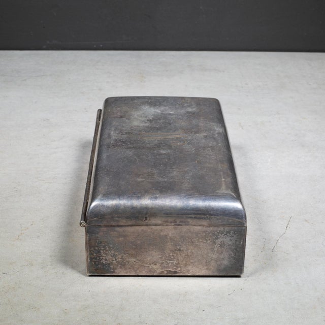 Mid 20th Century Monogrammed "M" Silver Plated Cigarette Box c.1950 For Sale - Image 5 of 9