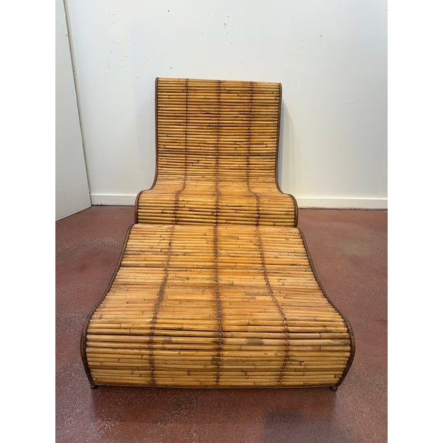 Amazing Danny Fong 1970 rattan and bamboo chair and ottoman set. modern design stool 29 long 33 wide 13 high