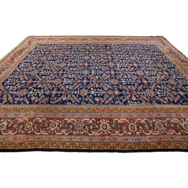 Allover Designed Handmade Mahal Wool Rug in Navy Blue From the 1900s For Sale In New York - Image 6 of 12