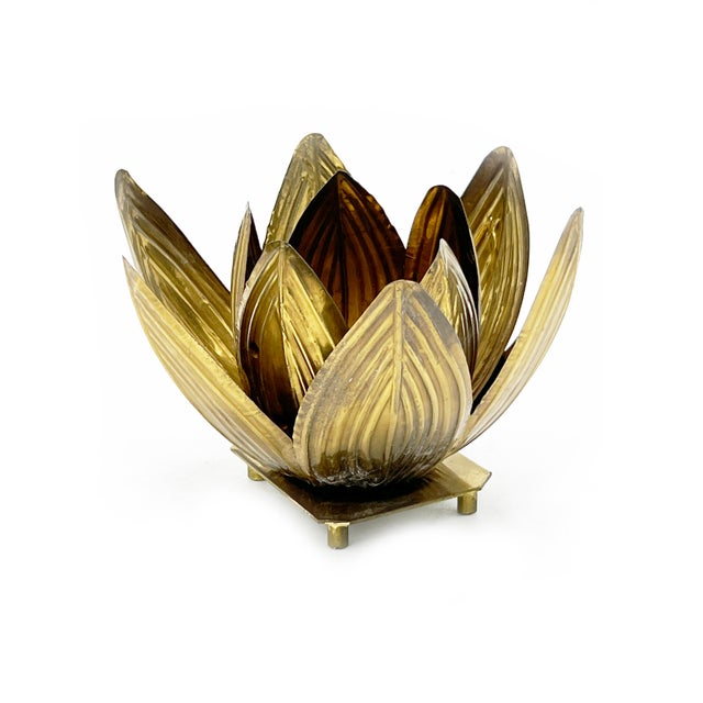 Vintage Mid Century Solid Brass Lotus Flower Candle Holders 6 Pieces