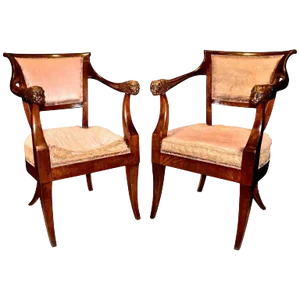 Period Russian Neoclassical Walnut Chairs With Lion Motif - a Pair