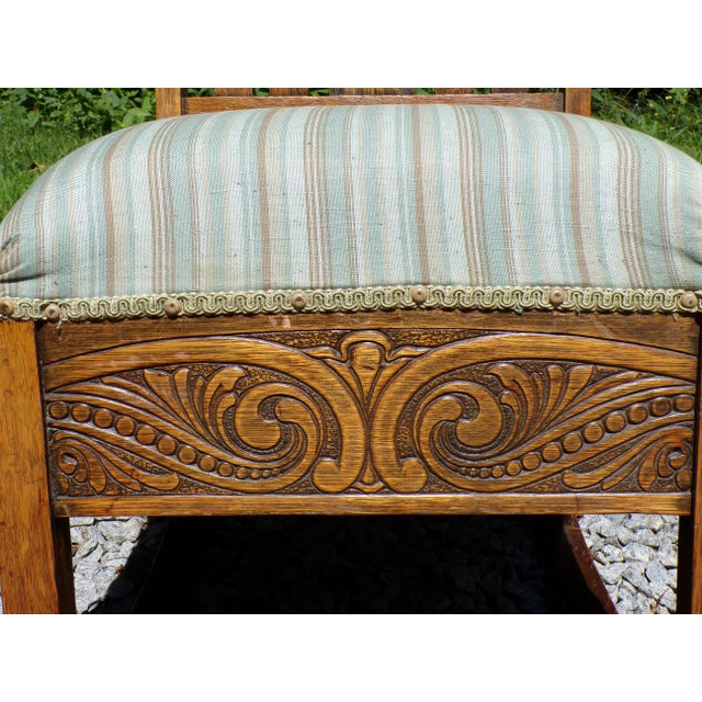 Antique Arts & Crafts Art Nouveau Mission Solid Oak Rocker Rocking Chair For Sale - Image 13 of 17