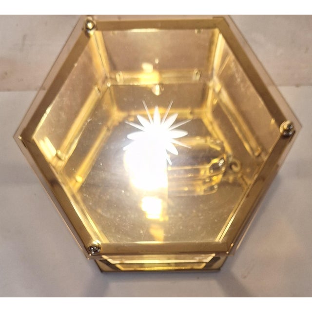 1990s Vintage Brass Ceiling Lamp with Tinted Glass Panes, 1990s For Sale - Image 5 of 7