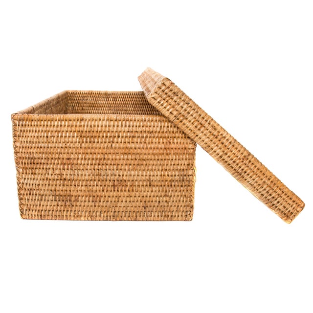 Boho Chic Artifacts Rattan Rectangular Box With Lid For Sale - Image 3 of 3