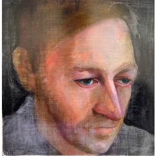 God by Fikriye Oz | Oil on panel Portrait of a contemplative man with light features. For Sale