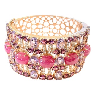 Bochic “Capri” Natural Ruby & Amethyst Cuff Set In 18K Gold & Silver For Sale