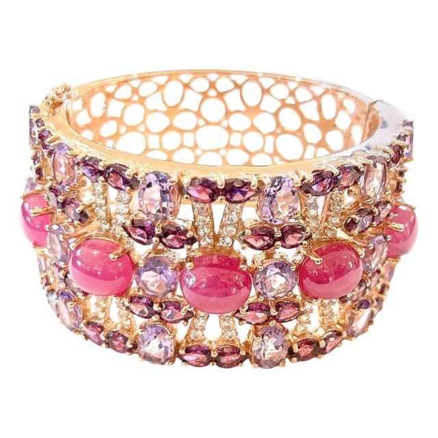 Bochic “Capri” Natural Ruby & Amethyst Cuff Set In 18K Gold & Silver For Sale