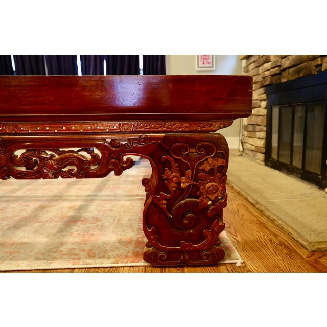 Late 1800s Antique Chinese Wedding Canopy Bed Hand-Carved With Ornate Detail For Sale - Image 10 of 13