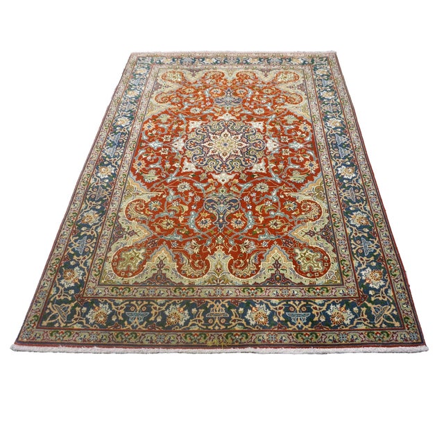 Condition: Antique Circa: 1940s Origin: Persia Design: Tabriz Actual size: 3'2" x 4'9" Thickness: 1/4 In. Color: Red,...