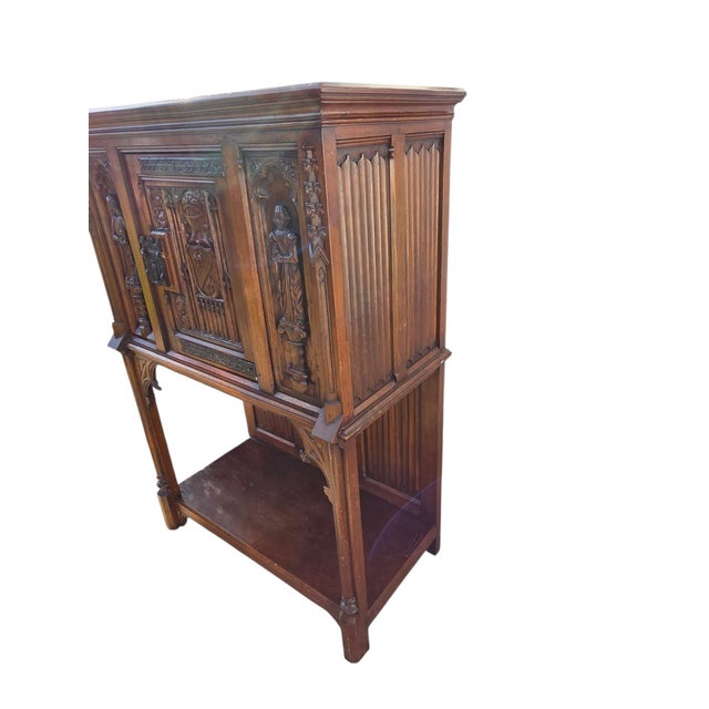 Wood Antique Karpen Furniture French Gothic Cabinet Oak Vestry Altar Wine Bar Hutch For Sale - Image 7 of 18