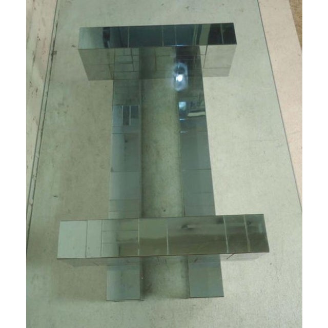 Metal 1970s Signed Paul Evans Cityscape Cocktail Coffee Table Chrome Mirror and Glass, an Original For Sale - Image 7 of 10