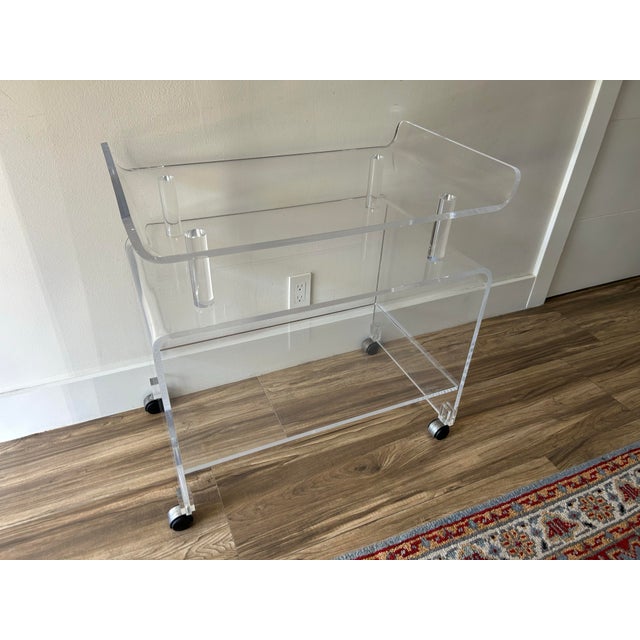 Vintage Chinoiserie "Pagoda" Lucite Cocktail Bar Cart For Sale - Image 9 of 9