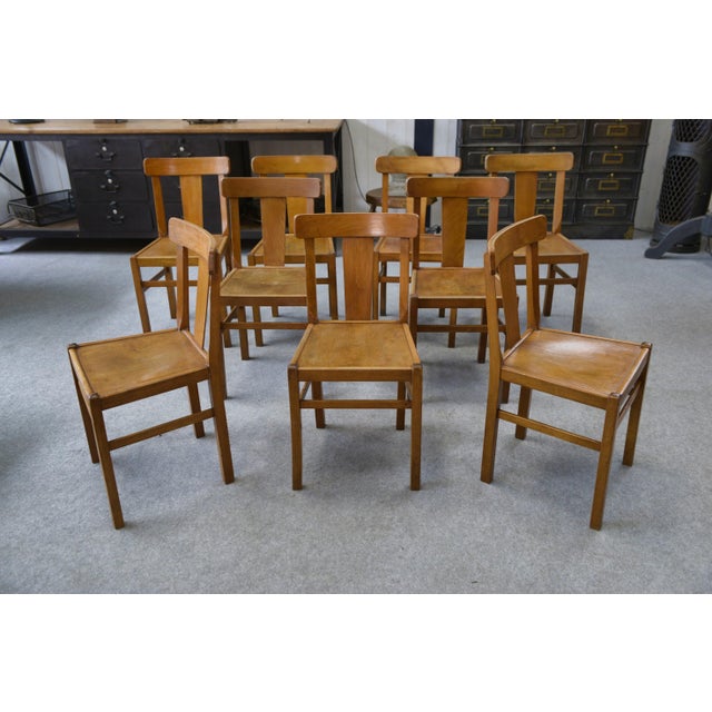 Wood Vintage Beech Bistro Chairs, 1950s, Set of 10 For Sale - Image 7 of 15