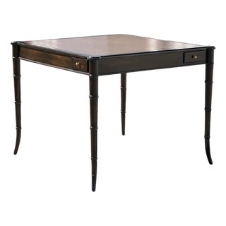 1980s Faux Bamboo Leather Top Mahjong Table For Sale