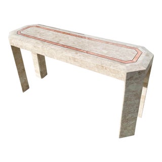 Vintage 1980s Post Modern Pink Detailed Ivory Tessellated Stone Console Table For Sale