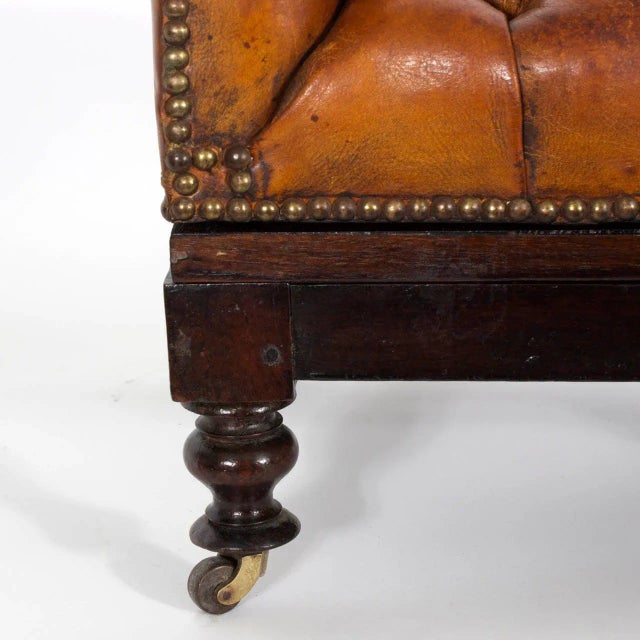 Animal Skin 19th Century Tufted Leather Foot Stool or Bench, with Raising Capabilities For Sale - Image 7 of 8