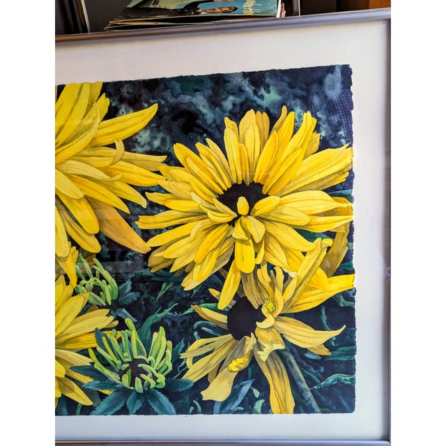 1980s 1980s Woodward Payne (B. 1935) Original Framed Watercolor of Black Eyed Susan Flowers For Sale - Image 5 of 11