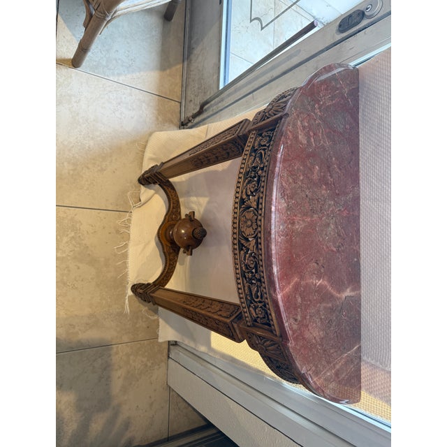 Lovely Louis XVI Style Marble Top Hand Carved Wall Mount Console, with a beautiful Red and Grey color Marble.