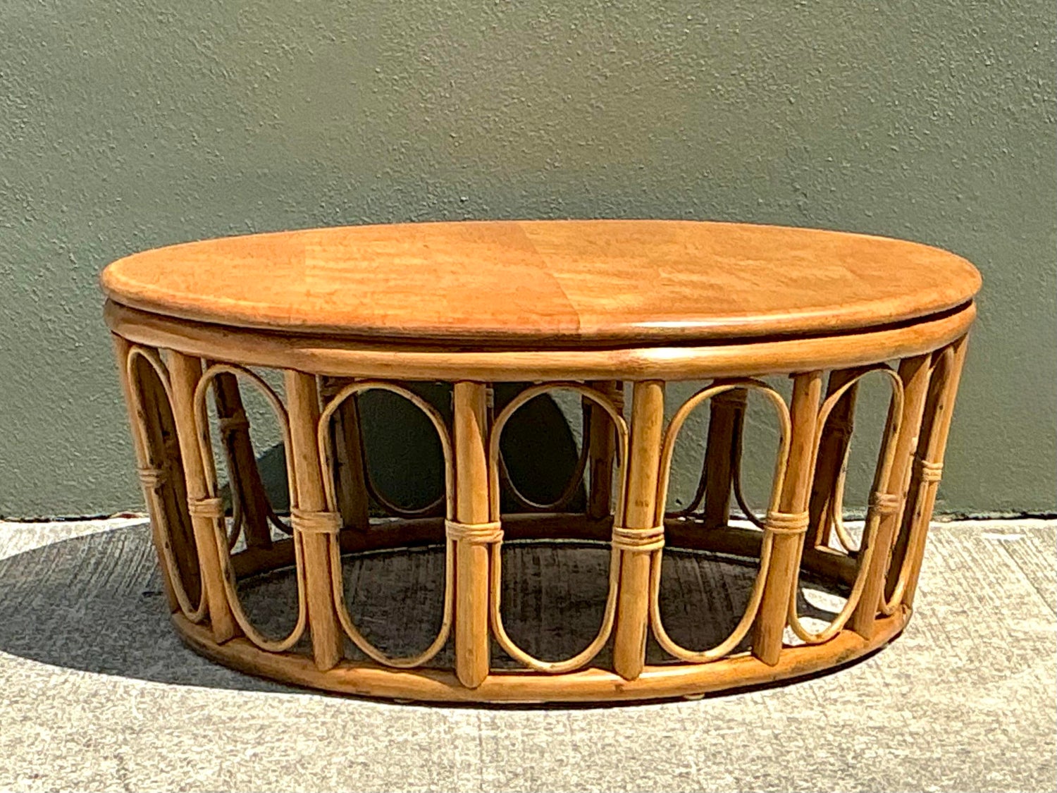 Vintage Looped Rattan Coffee Table - Top view