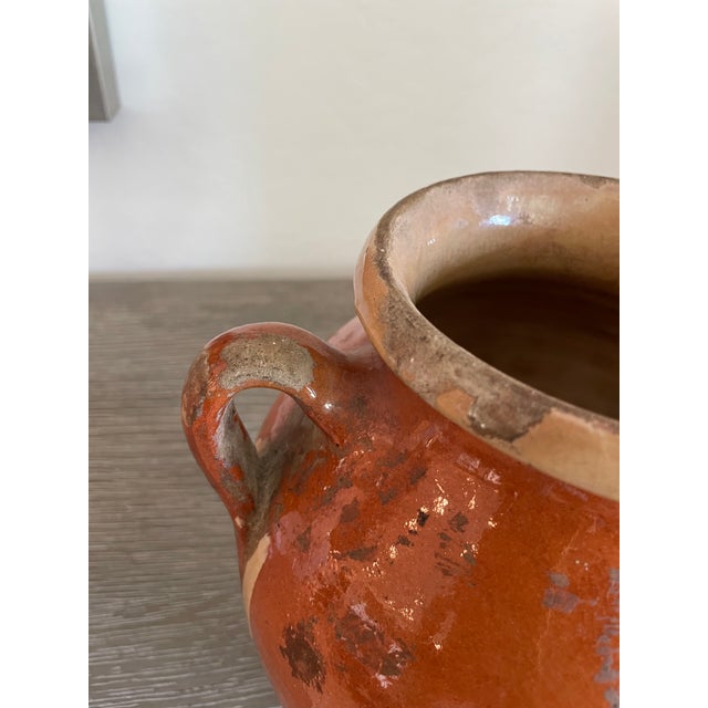 19th Century Two-Handle Terracota Vessel Pot Dark Rust Glaze With Golden Stripes and Rim For Sale - Image 11 of 12