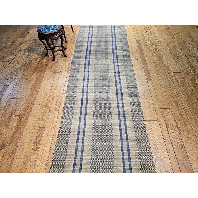 Vintage American Amish Rag Runner, Handwoven Stripe Pattern, Green & Yellow, 3x16 For Sale - Image 9 of 18