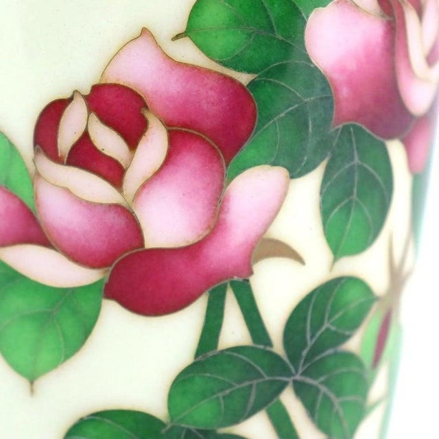 Japanese Ando Cloisonne Co. Floral Roses Cloisonne Enameled Vase C1920 For Sale - Image 6 of 12