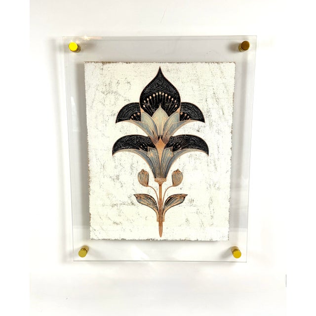 “Sovereign” Art Deco Floral Fragment| Hand-Textured Acrylic Frame Wall Art For Sale - Image 9 of 9