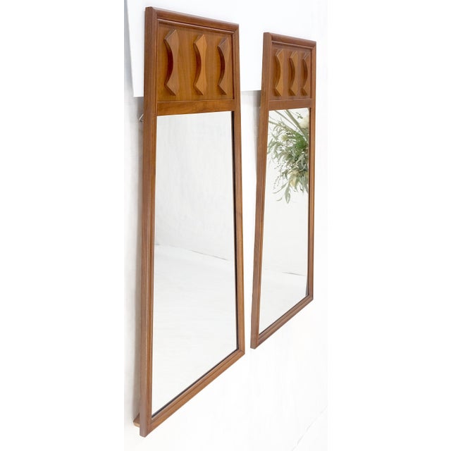 1970s Mid Century Modern Walnut Pyramid Shape Walnut Wall Mirrors - A Pair For Sale - Image 5 of 7
