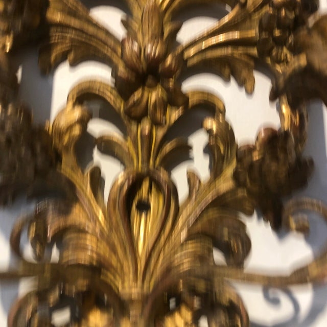 Wood Pair of Traditional Italian Hand Carved Wood Floral Design Sconces For Sale - Image 7 of 11