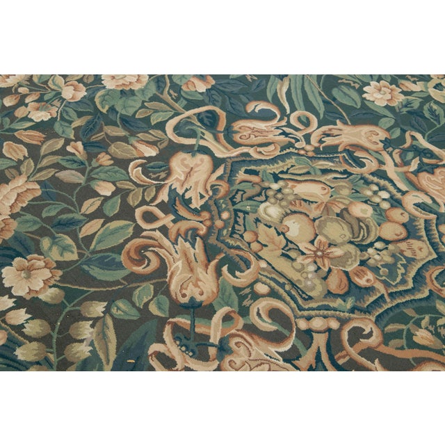 Vintage French Aubusson Handcrafted Wool Rug in Green With a Foliage Design For Sale - Image 9 of 11