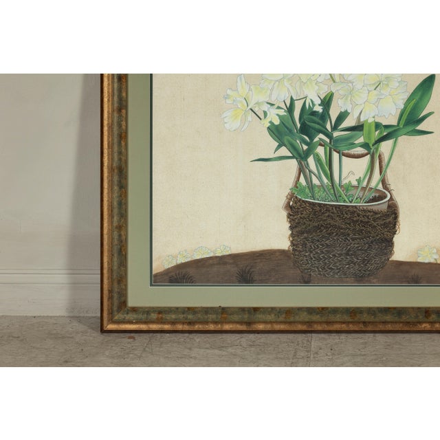 Framed Midcentury Japanese Botanical Print with Gold Leaf and Green Matte For Sale - Image 10 of 12