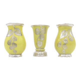Manfred Veyhl Silver Overlay Rosenthal Yellow Porcelain Vase Trio For Sale