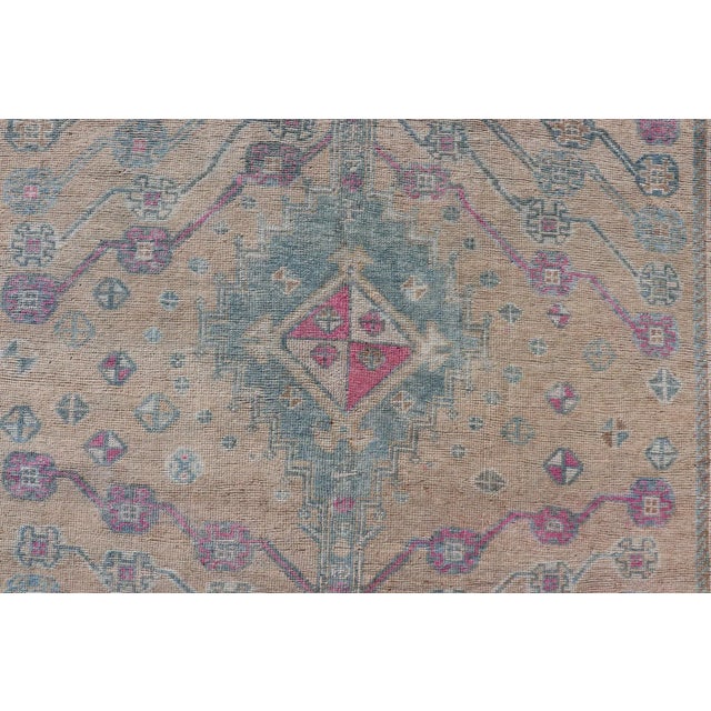 Textile Vintage Persian Shiraz With Tribal Design in Soft Yellow, Pink, and Blue Gray For Sale - Image 7 of 11