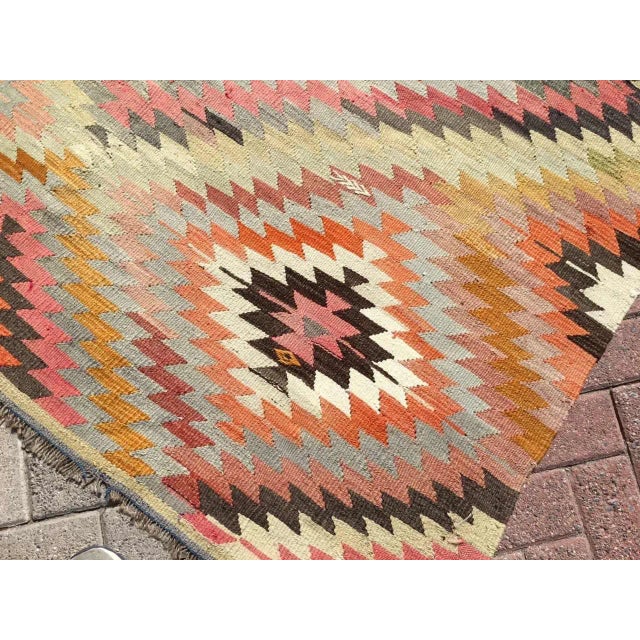 Vintage Diamond Design Turkish Kilim Rug - 68" X 116.5" For Sale - Image 9 of 11