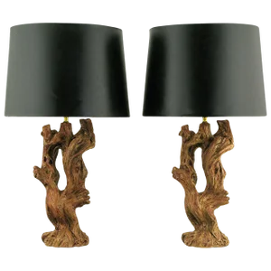 Ceramic Driftwood-Form Faux Bois Table Lamps - a Pair