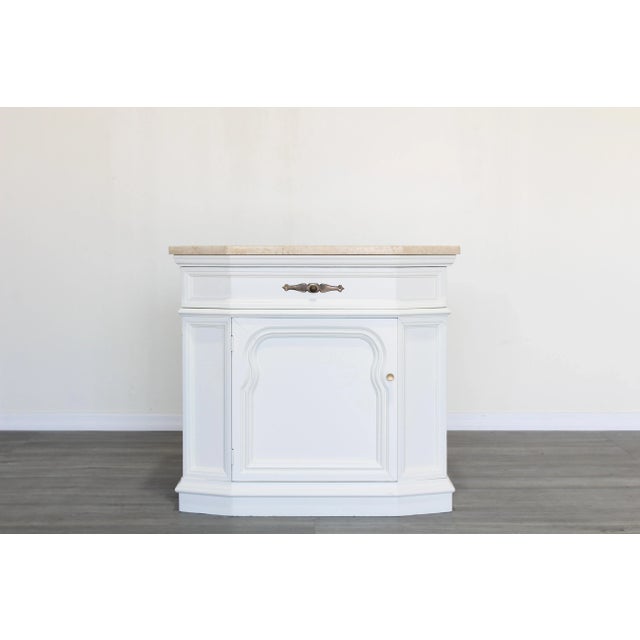 Wood Pair of Mid Century Modern Cream Nightstands With Stone Top For Sale - Image 7 of 12