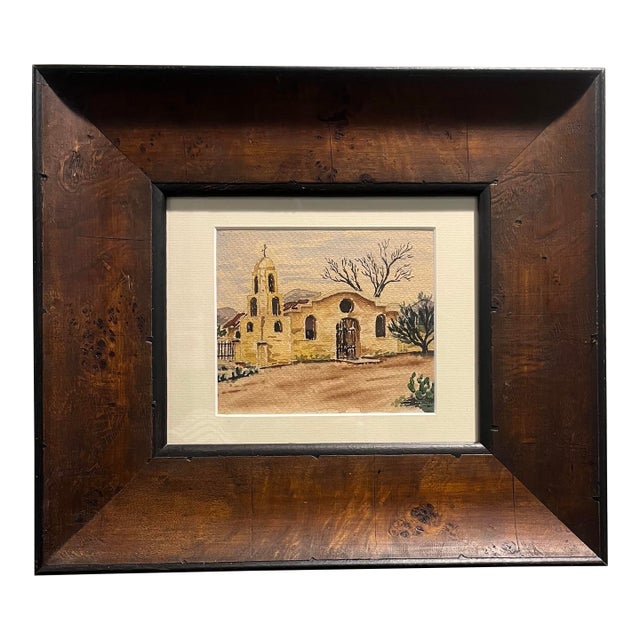 Mid-20th Century Original Southwestern Mission Watercolor Painting - Framed For Sale
