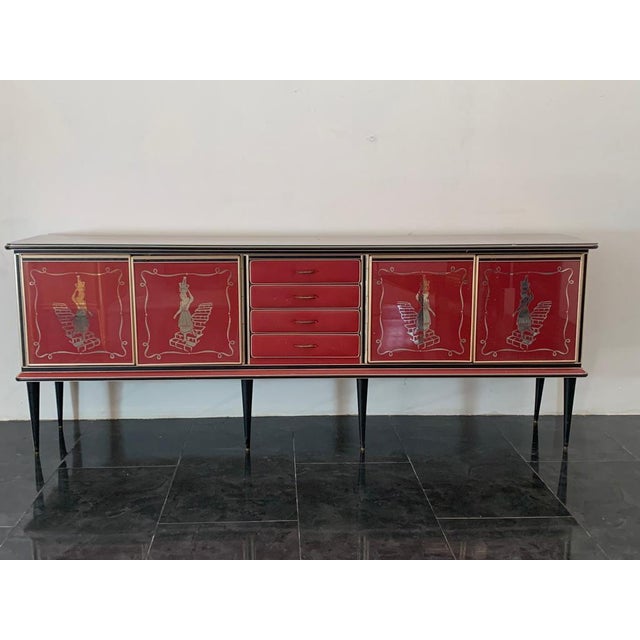 Credenza by Umberto Mascagni Rosso Bordeaux, 1950s For Sale - Image 9 of 14