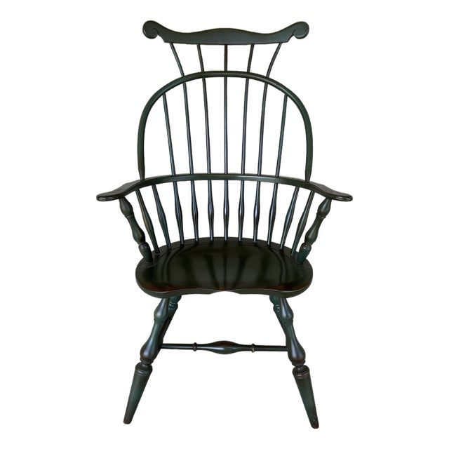 Nichols & Stone Olive Green Maple Comb Back Arm Chair For Sale
