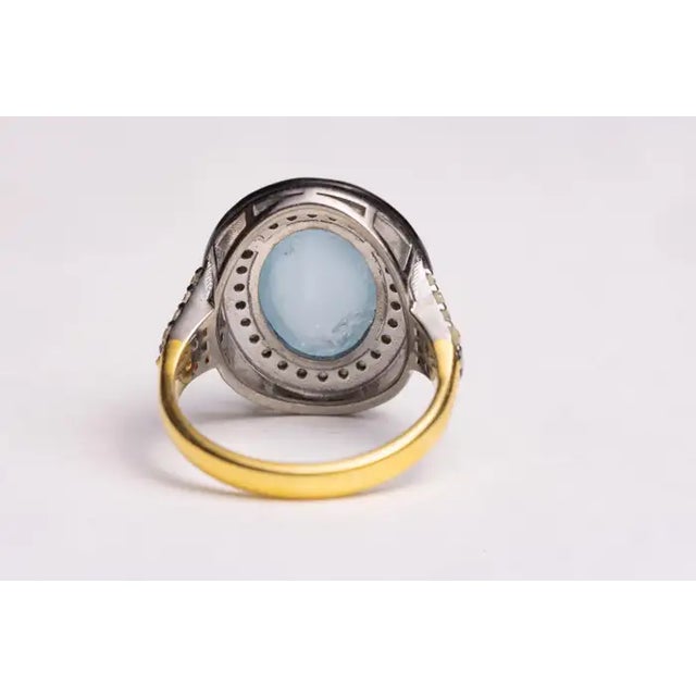 Modern Aquamarine, Black Onyx and Diamond Dome Ring For Sale - Image 3 of 4