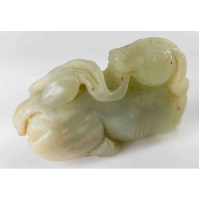Chinese Carved Celadon Nephrite Jade Ram For Sale - Image 11 of 12