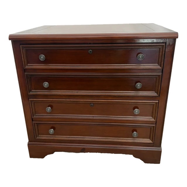 1980s Lateral File Cabinet, Two Locking Drawers Keys, Desk Height Banded Mahogany For Sale