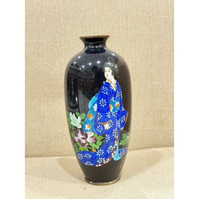Meiji Japanese Cloisonne Enamel Vase With Bijin in Blue Kimono, Circa 1890 For Sale - Image 9 of 9
