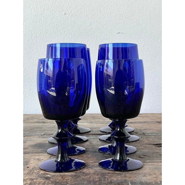 Vintage Cobalt Stemware - Set of 8 For Sale - Image 11 of 12